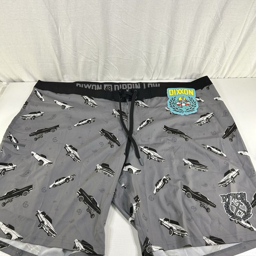 Dixxon Shorts Mens 48 Gray Cars Dippin Low Unlined Swim Board Trunks New
